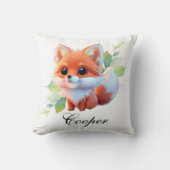 かわいいベビーフォックスフォレストウッドランドフレンズ植物学 クッション (正面)