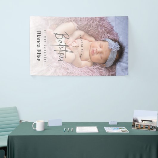 かわいいベビーフォトバプテスムウェルカムサインバナー 横断幕 (トレードショー)