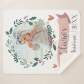 かわいいベビーフォト初めてのクリスマスピンクハートリース シェルパブランケット (正面(横))