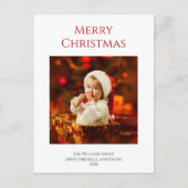 かわいいベビーフォト初めてのクリスマスファミリーレッド シーズンポストカード (正面)