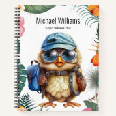 かわいいベビーフクロウとリュックサック、キャップ、サングラス ノートブック (正面)