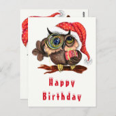 かわいいベビーフクロウのクリスマスハットとギフト – 誕生日 ポストカード (正面/裏面)