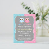 かわいいベビーフクロウテーマの性別公開パーティー 招待状 (スタンド正面)