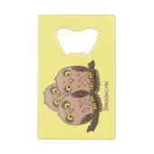 かわいいベビーフクロウトリオ漫画イラストレーション クレジットカード栓抜き (正面)