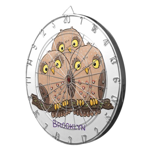 かわいいベビーフクロウトリオ漫画イラストレーション ダーツボード (正面右)