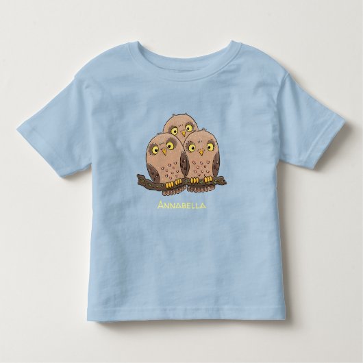 かわいいベビーフクロウトリオ漫画イラストレーション トドラーTシャツ (正面)