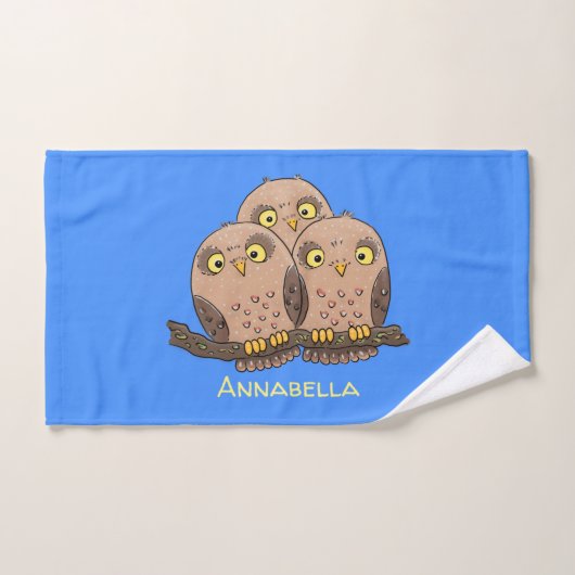 かわいいベビーフクロウトリオ漫画イラストレーション バスタオルセット (ハンドタオル)