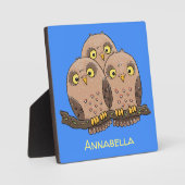 かわいいベビーフクロウトリオ漫画イラストレーション フォトプラーク (正面)