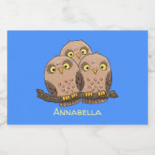 かわいいベビーフクロウトリオ漫画イラストレーション フードラベル (シングルラベル)