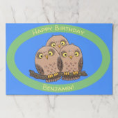 かわいいベビーフクロウトリオ漫画イラストレーション ペーパーパッド (正面)