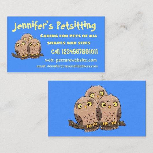 かわいいベビーフクロウトリオ漫画イラストレーション 名刺 (正面/裏面)