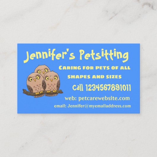 かわいいベビーフクロウトリオ漫画イラストレーション 名刺 (正面)