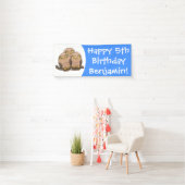 かわいいベビーフクロウトリオ漫画イラストレーション 横断幕 (インサイチュ)