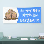 かわいいベビーフクロウトリオ漫画イラストレーション 横断幕 (トレードショー)