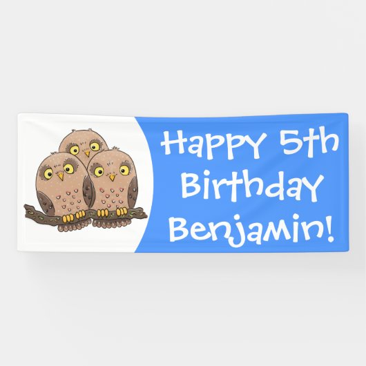 かわいいベビーフクロウトリオ漫画イラストレーション 横断幕 (横)