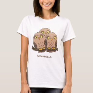 かわいいベビーフクロウトリオ漫画イラストレーション Tシャツ