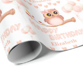 かわいいベビーフクロウバルーンガールハッピーバースデー ラッピングペーパー (ロールコーナー)