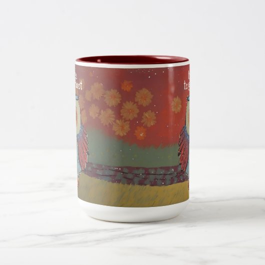 かわいいベビーフクロウフォーク絵画アートズフート ツートーンマグカップ (中央)