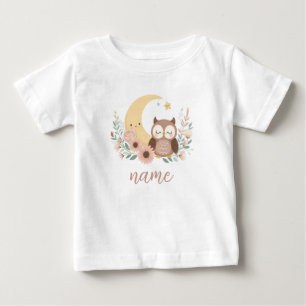 かわいいベビーフクロウ月 ベビーTシャツ