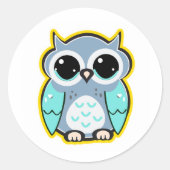 かわいいベビーフクロウ漫画のステッカー ラウンドシール (正面)