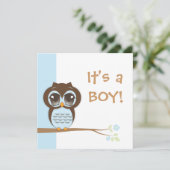 かわいいベビーフクロウ男の子ベイビーシャワー招待状 招待状 (スタンド正面)