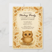 かわいいベビーフクロウ秋シャワーウッドランドネスティングパーティー 招待状 (正面)