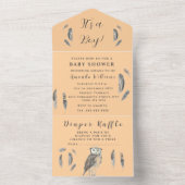 かわいいベビーフクロウ鳥の羽ボヘミアンウォーター色アル オールインワン招待状 (内側)