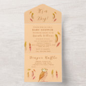 かわいいベビーフクロウ鳥の羽ボヘミアンウォーター色 オールインワン招待状 (内側)