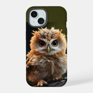 かわいいベビーフクロウ鳥自然動物ユーモアアート iPhone 15ケース