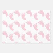 かわいいベビーフットプリントピンクガールテーマ ラッピングペーパーシート (正面)