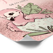 かわいいベビーフラミンゴバラ金ゴールドグリッターベビーシャワー ポスター (角)