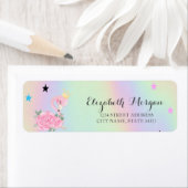 かわいいベビーフラミンゴ，星，ホログラフィック ラベル (インサイチュ)