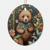 かわいいベビーブラウンベアーウィリアムモリスインスパイア セラミックオーナメント (左)