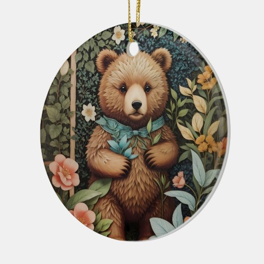 かわいいベビーブラウンベアーウィリアムモリスインスパイア セラミックオーナメント (左)