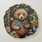 かわいいベビーブラウンベアーウィリアムモリスインスパイア ラウンドクッション (裏面)