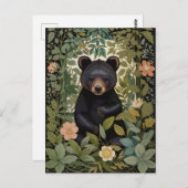 かわいいベビーブラックベアーボタニカルフォレスト ポストカード (正面/裏面)