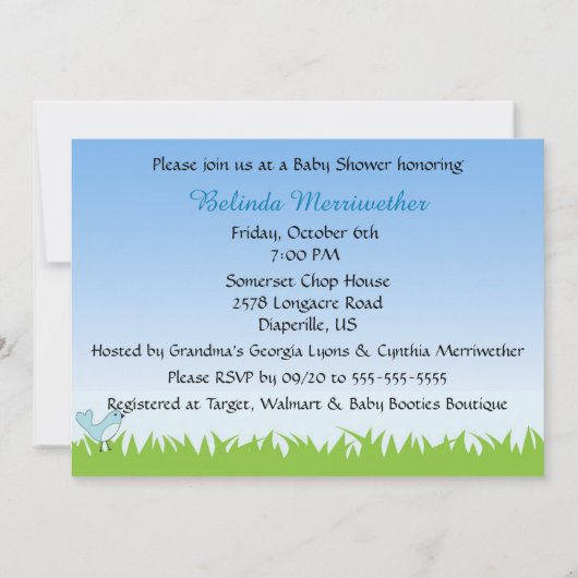 かわいいベビーブルースカイ男の赤ちゃんシャワー招待状 招待状 (裏面)