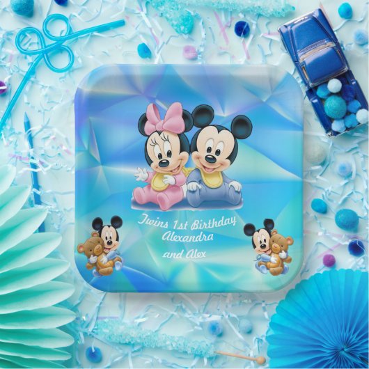 かわいいベビーブルーツインズ1stバースデーキッズパーティー ペーパープレート (パーティー)