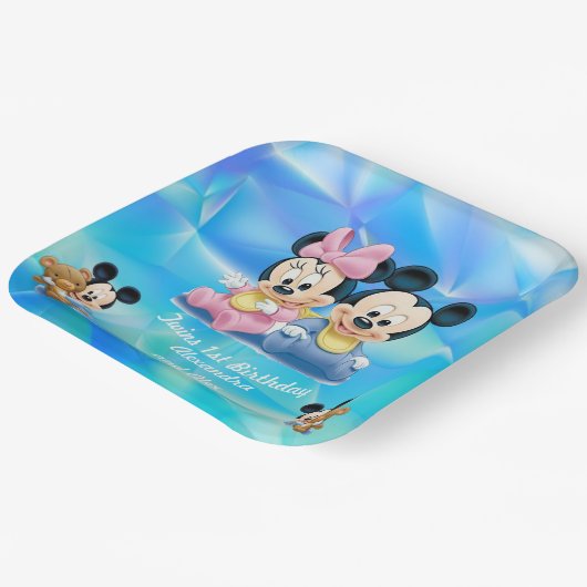 かわいいベビーブルーツインズ1stバースデーキッズパーティー ペーパープレート (傾斜あり)