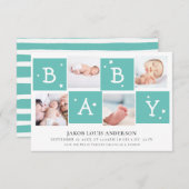 かわいいベビーブロックフォトコラージュ生まれたばかりのベビー |ティール(緑がかった色) 案内状 (正面/裏面)