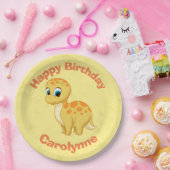 かわいいベビーブロントサウルス恐竜キュティサウルスイエロー ペーパープレート (パーティー)