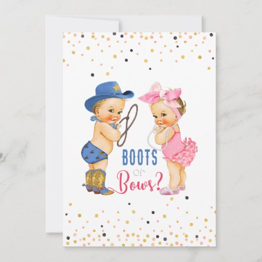 かわいいベビーブーツまたは弓ジェンダーの明かす 招待状 (正面)