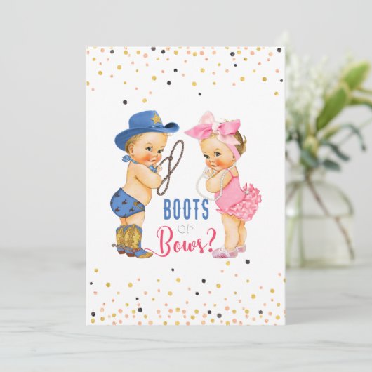 かわいいベビーブーツまたは弓ジェンダーの明かす 招待状 (スタンド正面)