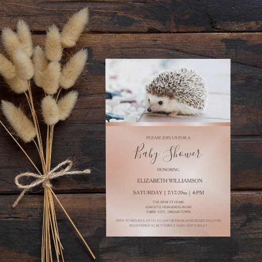 かわいいベビーヘッジホッグの写真 |バラゴールドフォイルインビタット 招待状