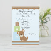 かわいいベビーベアが男の子のベビーシャワーを遮る 招待状 (スタンド正面)