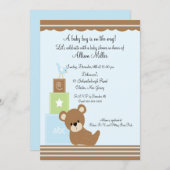 かわいいベビーベアが男の子のベビーシャワーを遮る 招待状 (正面/裏面)