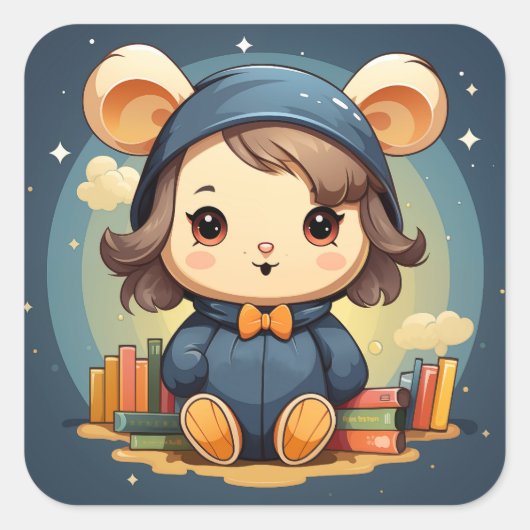 かわいいベビーベアのステッカー スクエアシール (正面)