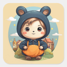 かわいいベビーベアのステッカー スクエアシール
