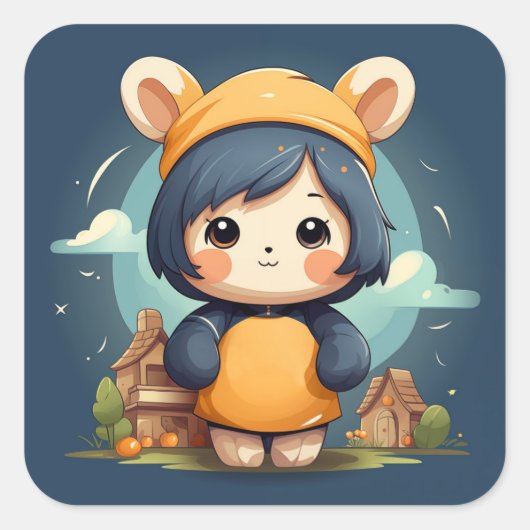 かわいいベビーベアのステッカー スクエアシール (正面)