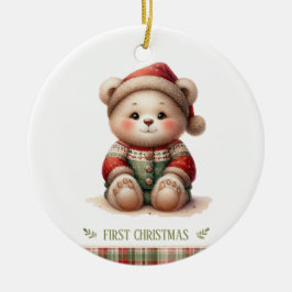 かわいいベビーベアの初めてのクリスマス記念フォト セラミックオーナメント